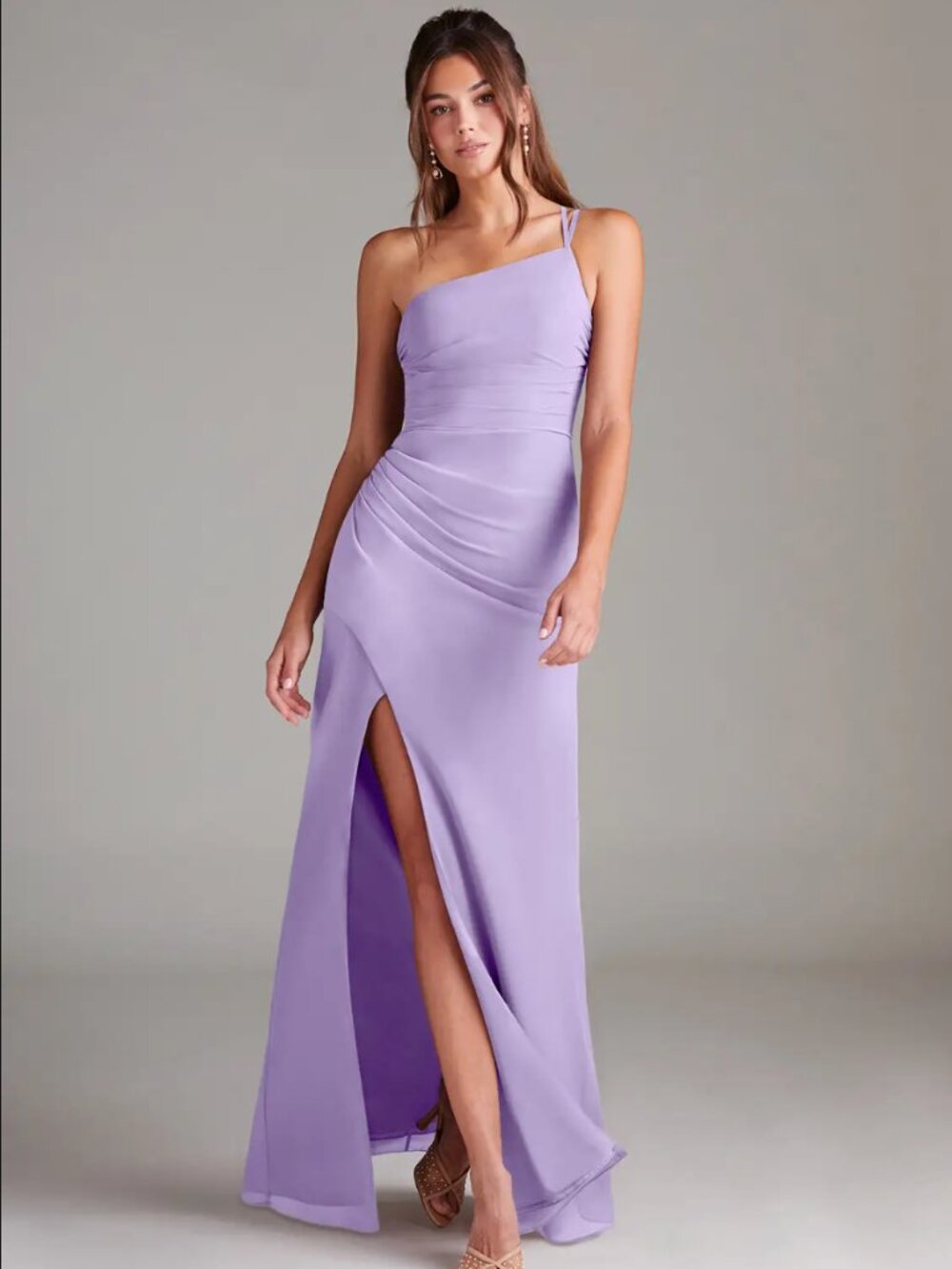 Azazie Eren  Lilac Sheath One Shoulder Chiffon Dress